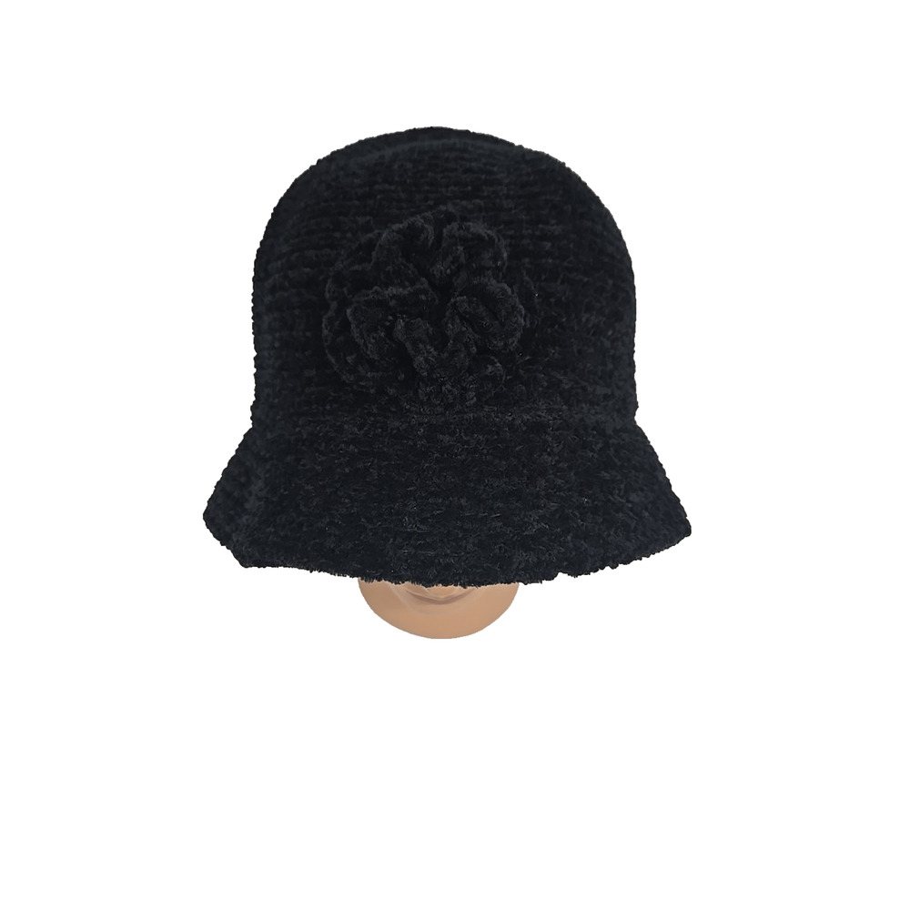 August Accessories Womens Chenille Cloche Hat Rosette One Size Black New
